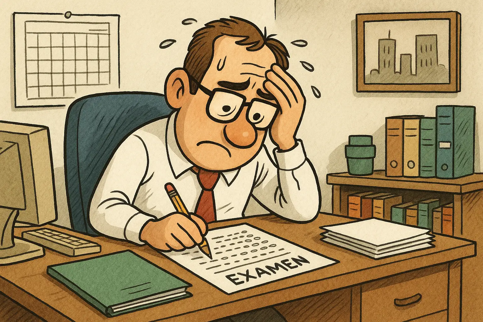 un señor de GACE haciendo un examen difícil